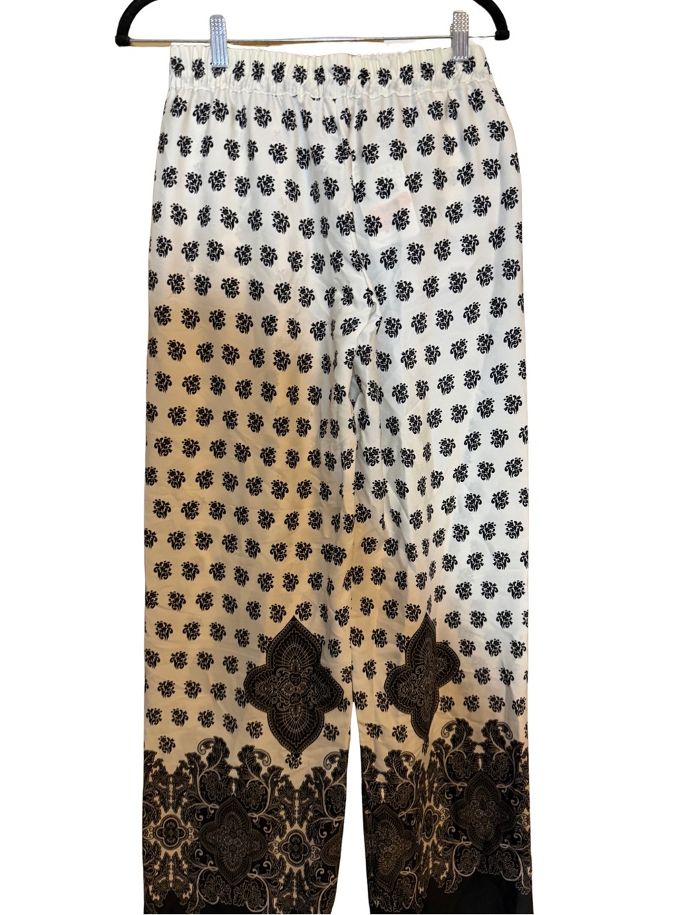 Zara Black and White Patterned Elastic-Waist Pants Women’s NWT